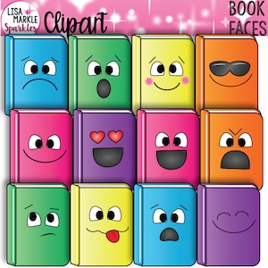 Clipart livre, clipart livres avec visages, clipart Emoji, clipart école