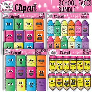 Emoji Clipart Emotion Clipart Regreso a la escuela Clipart Crayon Lápiz Libro Cuaderno Caras Clipart Ilustraciones y Gráficos