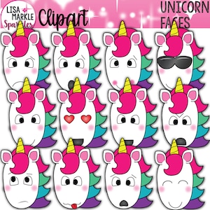 Clipart de emociones, clipart de sentimientos, clipart de unicornio, clipart de emoji de unicornio, clipart de unicornio con caras