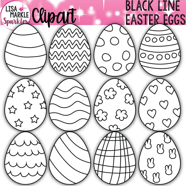Easter Egg Clipart, Easter Clipart, Spring Clipart, Black line Clipart, Black and White Easter Egg Clipart, Black line Easter Egg Clipart
