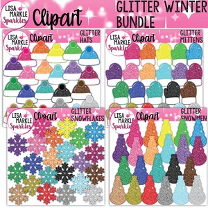 Snowman Clipart, Mitten Clipart, Hat Clipart, Snowflake Clipart, Winter Clipart, Glitter Clipart