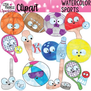 Clipart de esportes em aquarela, clipart de esporte, clipart de basquete, clipart de futebol, clipart de beisebol, clipart de futebol, ilustração gráfica de esporte