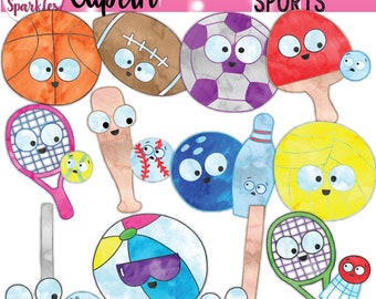 Watercolor Sports Clipart, Sport Clipart, Basketball Clipart, Soccer Clipart, Baseball Clipart, Football Clipart, Sport Graphic Illustration