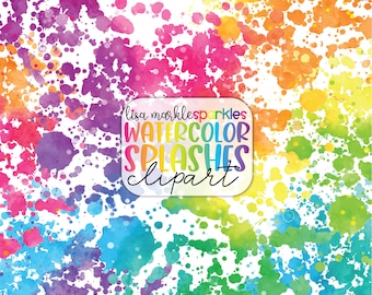 Watercolor Splashes Clipart Rainbow Watercolor Washes Splotches Brush Strokes Swatches Textures PNG Image Sublimation