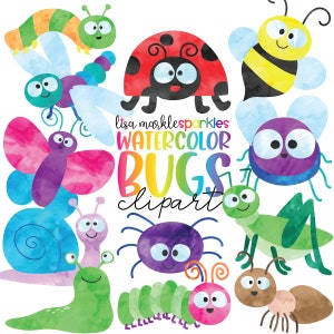 Watercolor Bug Clipart, Watercolor Insect Clipart, Spring Clipart, Bug PNG Image, Animal Clipart, Digital Instant Download image 1
