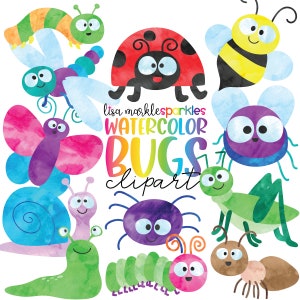 Clipart di insetti ad acquerello, Clipart di insetti ad acquerello, Clipart di primavera, Immagine PNG di insetti, Clipart di animali, Download istantaneo digitale