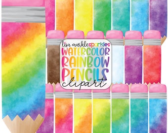 Watercolor Pencil Clipart Rainbow School Teacher Planner Office Clipart PNG Image