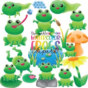 Ciclo de vida de la rana en el estanque de acuarela Primavera Anfibio Lindo Clipart Naturaleza Animal Clipart Imagen PNG Descarga digital instantánea