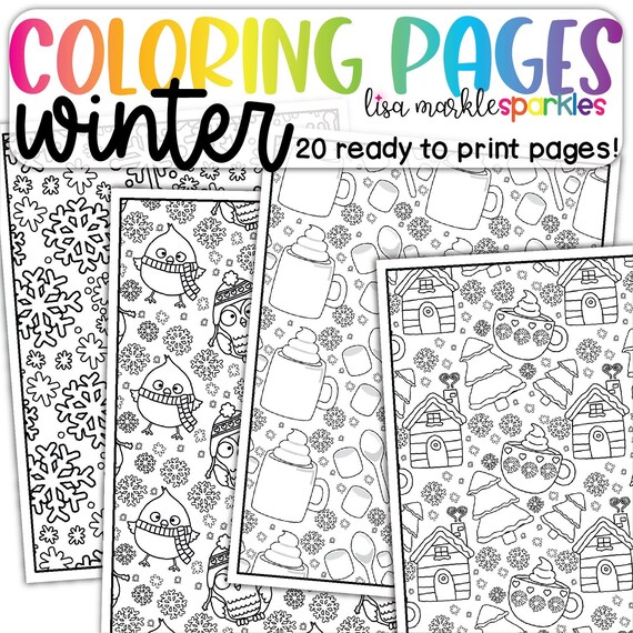 Winter Coloring Pages Sheets Printable PDF for Kids and Adults | Etsy