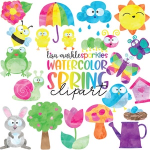 Watercolor Spring Garden Flowers Bird Bee Easter Clipart PNG Images Season Weather Animal Clipart