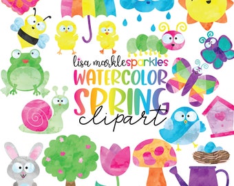 Watercolor Spring Garden Flowers Bird Bee Easter Clipart PNG Images Season Weather Animal Clipart