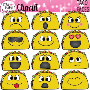 Clipart de tacos, Clipart de tacos con emojis, Clipart de tacos con caras