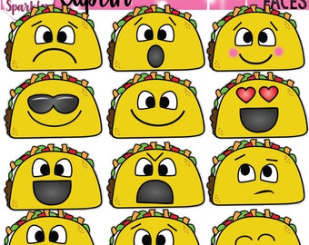 Taco Clipart, Emoji Taco Clipart, Taco Clipart with Faces