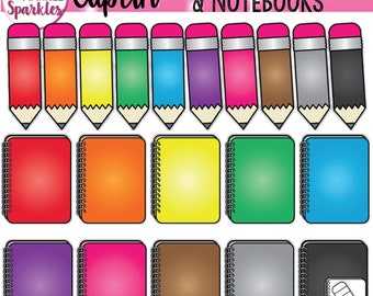 Pencil Clipart, Notebook Clipart, Back to School Clipart, Rainbow Pencils and Notebook Clipart