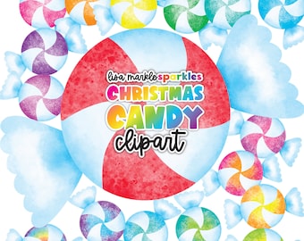 Watercolor Christmas Candy Peppermint Clipart PNG Image Instant Digital Download Christmas Holiday Candy Clipart