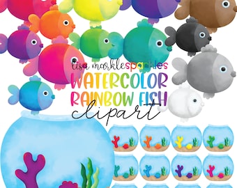 Watercolor Fish Clipart, Watercolor Underwater Ocean Clipart, Fishbowl PNG graphics, Instant Digital Download