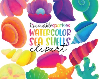 Watercolor Sea Shell Clipart Beach Ocean Summer Starfish Nautical Clam Under the Sea PNG Image Instant Download