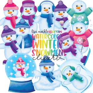 Watercolor Winter Snowman Clipart PNG Images Instant Download Christmas New Year Holiday