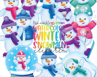 Watercolor Winter Snowman Clipart PNG Images Instant Download Christmas New Year Holiday