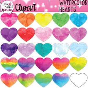 Heart Clipart, Watercolor Heart Clipart, Valentine&#39;s Day Heart Clipart