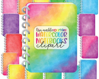 Watercolor Spiral Notebook Clipart Rainbow School College Teacher School Supplies Journal Stationery Clipart PNG Instant Digital Download