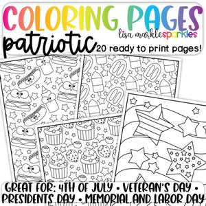 Patriotic 4th Fourth of July Coloring Pages Printable PDF Coloring Sheets Activity Veteran&#39;s President&#39;s Memorial Labor Day Coloring