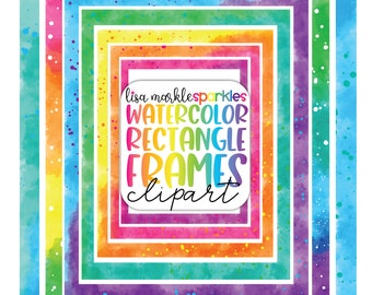 Watercolor Rainbow Rectangle Frame Border Clipart PNG Image Watercolor Splashes Thin Border Frame Clipart