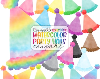 Watercolor Rainbow Birthday Party Hat Clipart Birthday Party Celebration Clipart PNG Image Digital Download