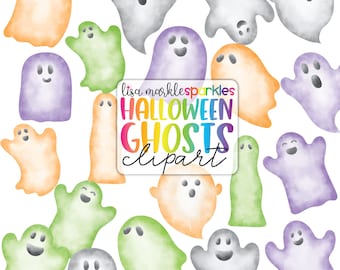 Watercolor Halloween Ghost Spooky Cute Clipart PNG Image Instant Digital Download