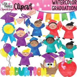 Graduation Clipart, Graduate Clipart, School Clipart, Watercolor Clipart