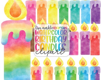 Watercolor Rainbow Birthday Candles Clipart Party Celebration Birthday Clipart PNG Image Digital Download