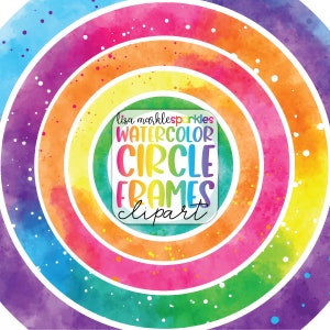 Aquarelle arc-en-ciel cercle cadre bordure Clipart image PNG cadre fine bordure éclaboussures aquarelles