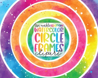 Watercolor Rainbow Circle Frame Border Clipart PNG Image Watercolor Splashes Thin Border Frame Clipart