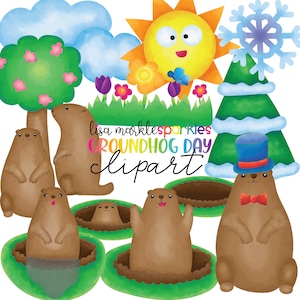 Watercolor Groundhog Day Clipart, Groundhog PNG, Instant Download Groundhog Animal Clipart, Spring Clipart, Winter Clipart