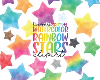 Watercolor Rainbow Star Stars Shape Clipart PNG Image Digital Instant Download