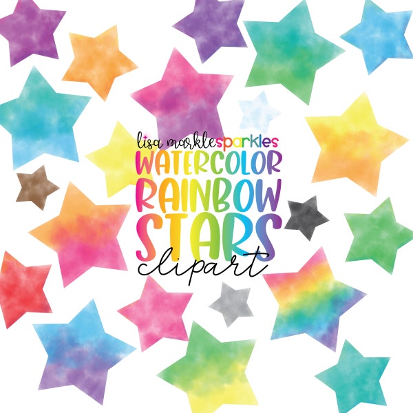 Watercolor Rainbow Star Stars Shape Clipart PNG Image Digital Instant Download