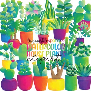 Watercolor House Plants Clipart, Greenery Clipart, Succulent Clipart, Potted Plant Clipart, Botanical Indoor Plant Clipart