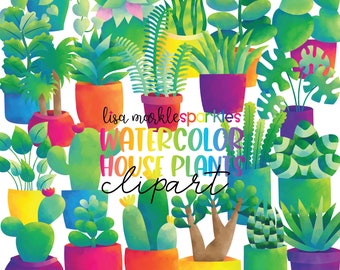 Watercolor House Plants Clipart, Greenery Clipart, Succulent Clipart, Potted Plant Clipart, Botanical Indoor Plant Clipart