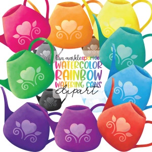 Acuarela Regadera Clipart Primavera Arco Iris Granja Día de la Tierra Flores Pascua Boho País Naturaleza Jardín PNG Imagen Descarga Digital