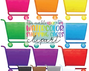 Watercolor Shopping Cart Clipart Money Grocery Store Planner Groceries Shopping Bag Basket Trolley Clipart PNG Image Digital Download