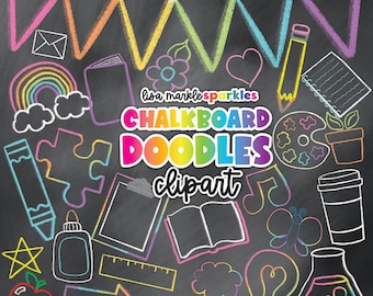 Chalkboard Doodles Clipart Back to School Teacher Classroom Chalkboard Background Clipart