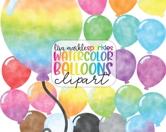 Watercolor Balloon Clipart Rainbow Birthday Party Celebration Clipart PNG Image Digital Download