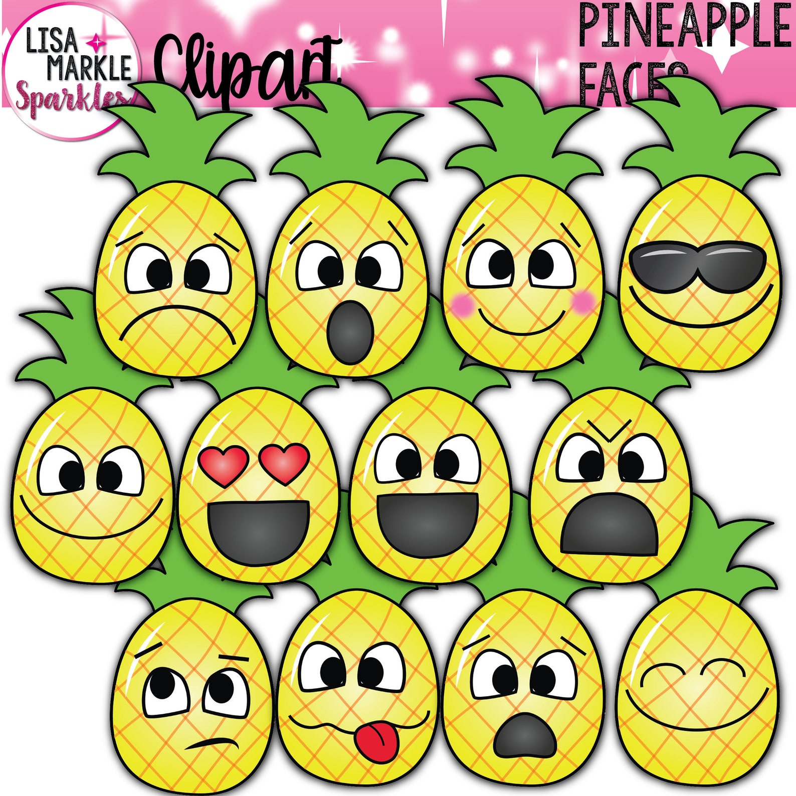 Pineapple Clipart Pineapple Clipart With Faces Emoji Etsy