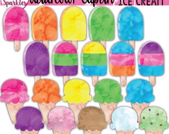 Ice Cream Clipart, Popsicle Clipart, Watercolor Ice Cream Clipart, Summer Clipart