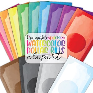 Aquarell Regenbogen Geld Einkaufen Zahl Tag Planer Dollar Bill Bank Währung Clipart PNG Bild Sofortiger digitaler Download