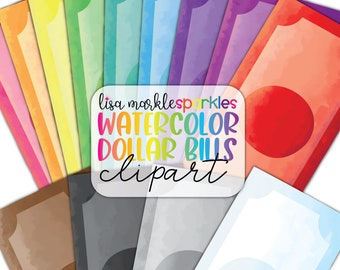 Watercolor Rainbow Money Shopping Pay Day Planner Dollar Bill Bank Currency Clipart PNG Image Instant Digital Download