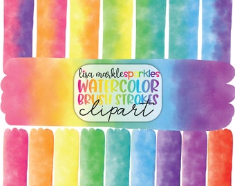 Watercolor Rainbow Paint Brush Stroke Clipart PNG Image Planner Background Texture Clipart Instant Digital Download