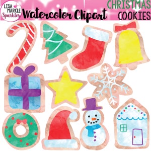 Watercolor Christmas Clipart, Cookie Clipart Watercolor, Christmas Cookie Clipart Watercolor