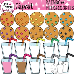 Cookie Clipart, Milch Clipart, Milch und Kekse Clipart, Regenbogen Cookie Clipart, Schokolade Milch Clipart, Erdbeermilch Clipart