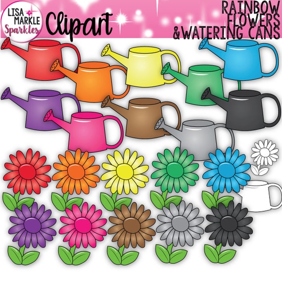 Rainbow Clipart Spring Clipart Flower Clipart Watering Can Etsy